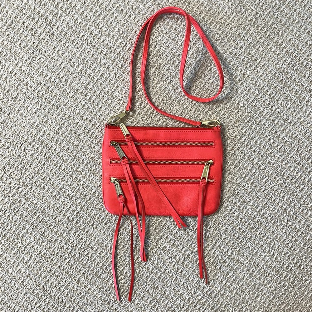 REBECCA MINKOFF CORAL LEATHER TRIPLE ZIPPER CROSSBODY SHOULDER BAG - Picture 4 of 12